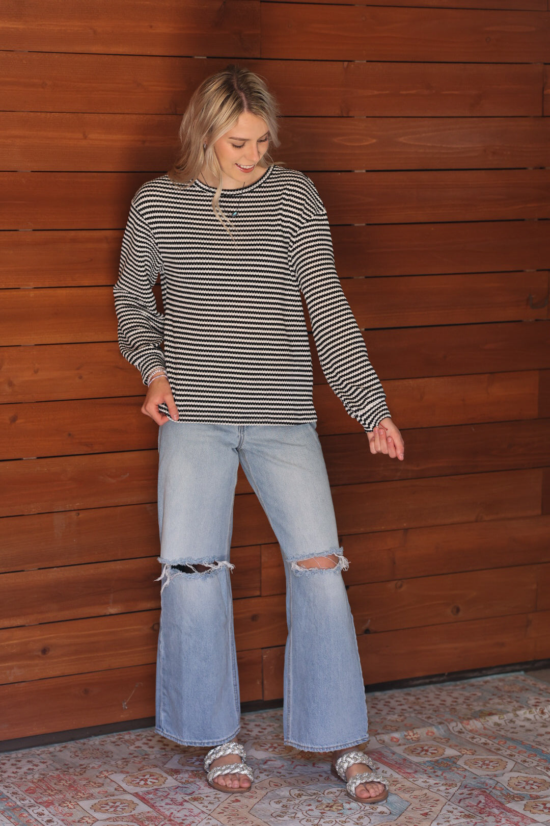 Black and White Striped Knit Longsleeve