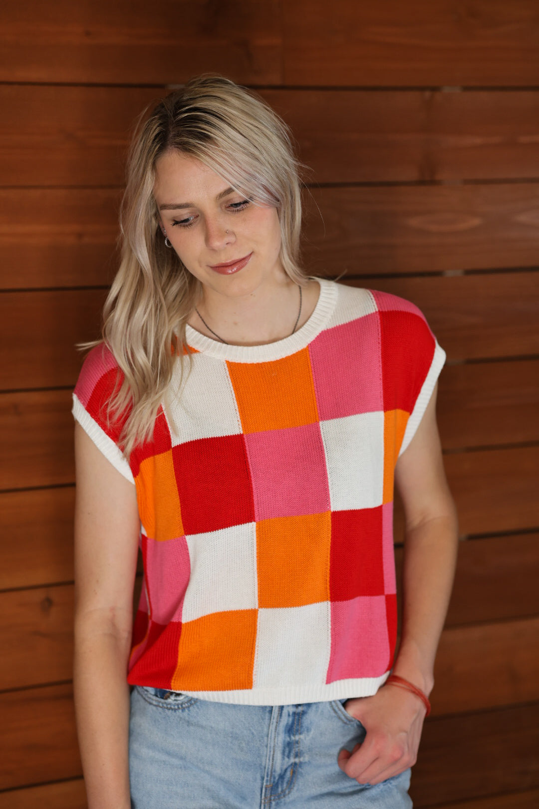 Fiery Color Block Cap Sleeve Sweater